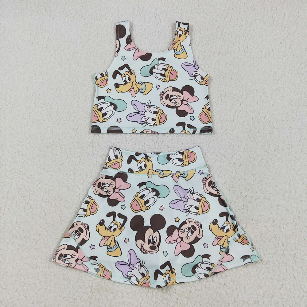 Baby Girls Sleeveless Cartoon Mouse Ducks Top Skort Yoga Sets