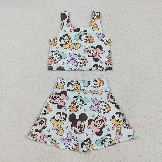 Baby Girls Sleeveless Cartoon Mouse Ducks Top Skort Yoga Sets