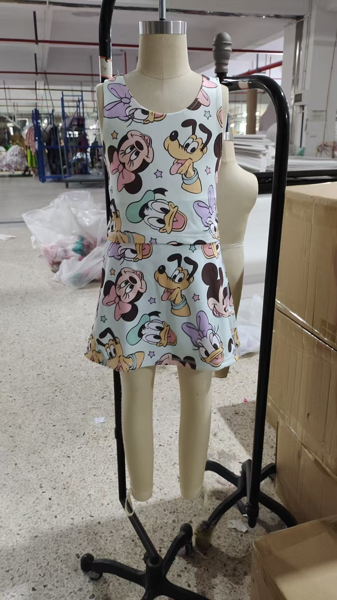 Baby Girls Sleeveless Cartoon Mouse Ducks Top Skort Yoga Sets