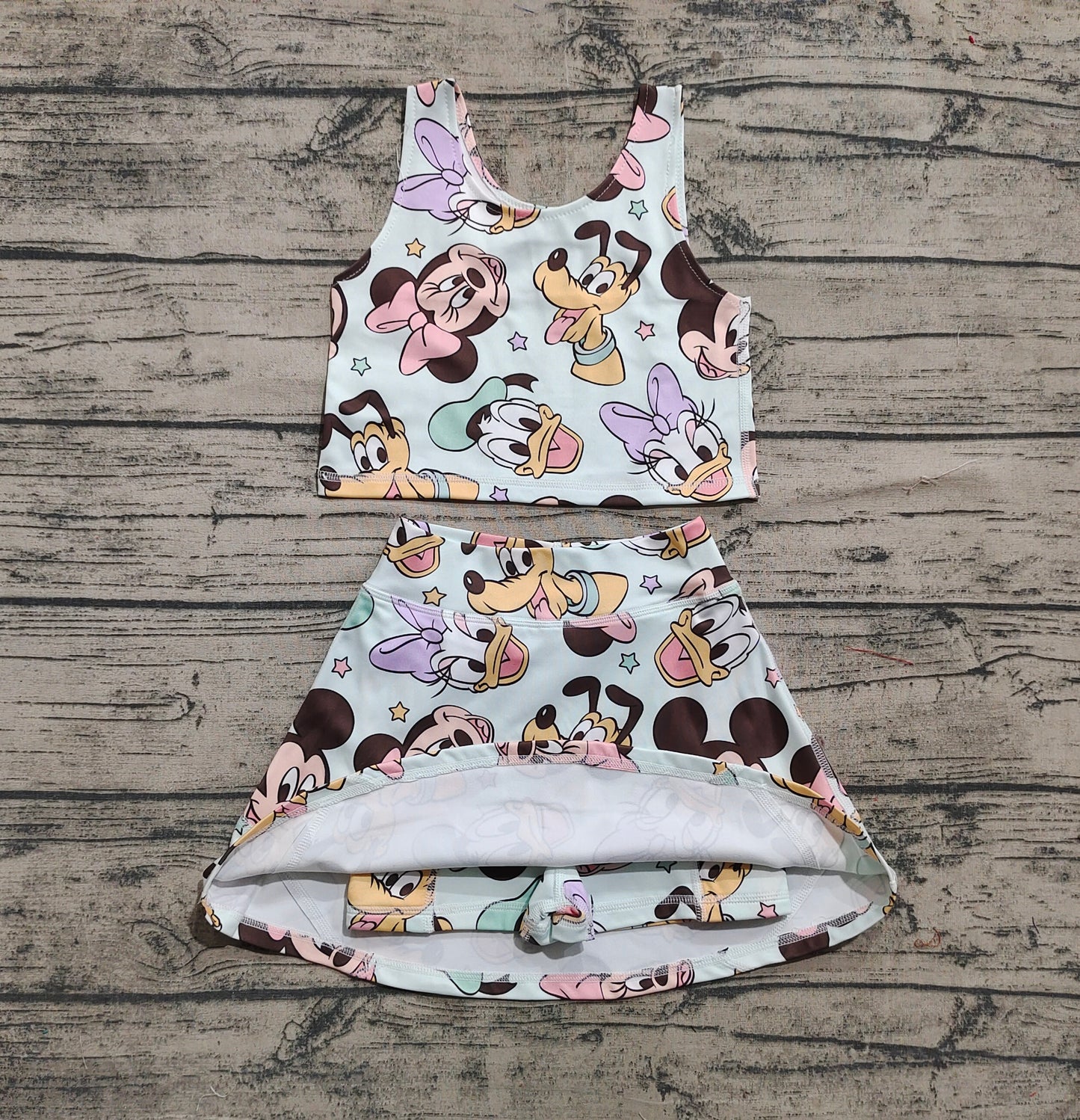 Baby Girls Sleeveless Cartoon Mouse Ducks Top Skort Yoga Sets