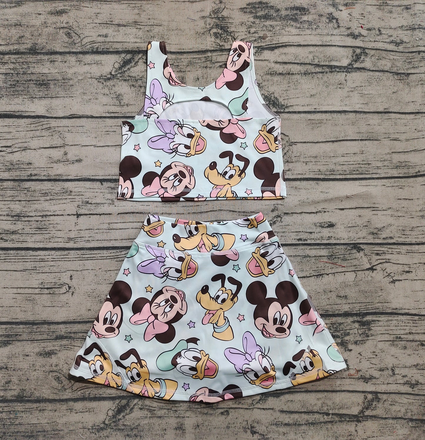 Baby Girls Sleeveless Cartoon Mouse Ducks Top Skort Yoga Sets