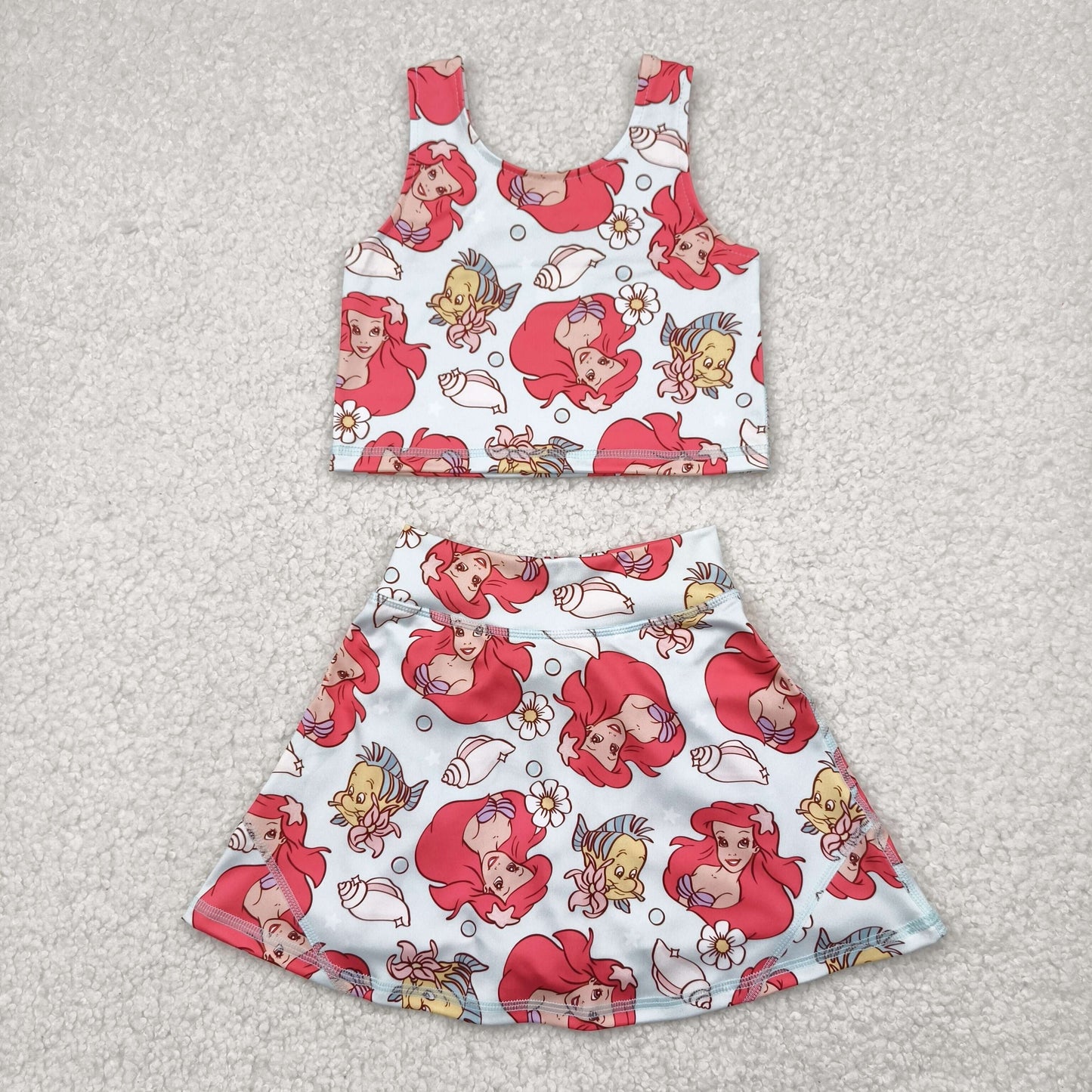 Baby Girls Sleeveless Cartoon Mermaid Fishes Top Skort Yoga Sets
