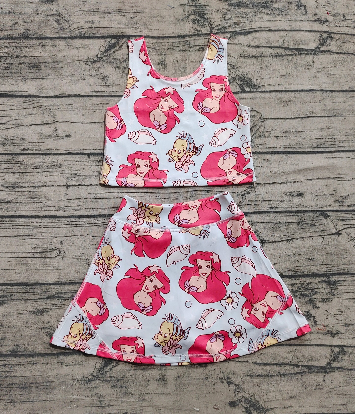 Baby Girls Sleeveless Cartoon Mermaid Fishes Top Skort Yoga Sets