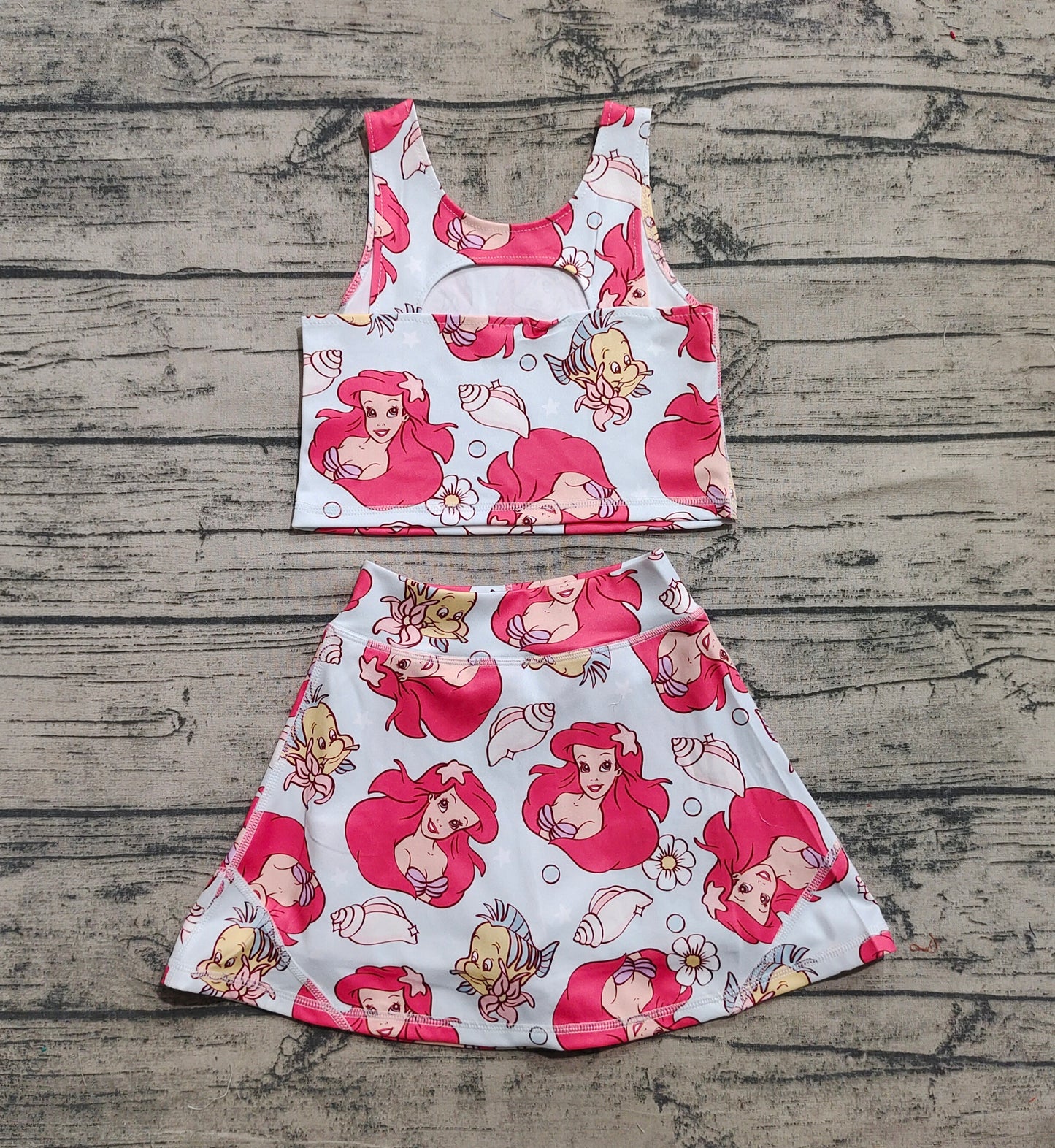 Baby Girls Sleeveless Cartoon Mermaid Fishes Top Skort Yoga Sets