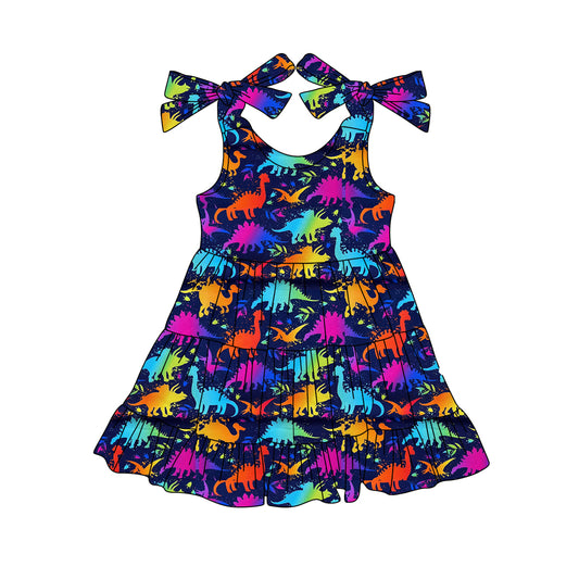 Baby Girls Strap Colorful Dinosaurs Knee Length Dresses Preorder
