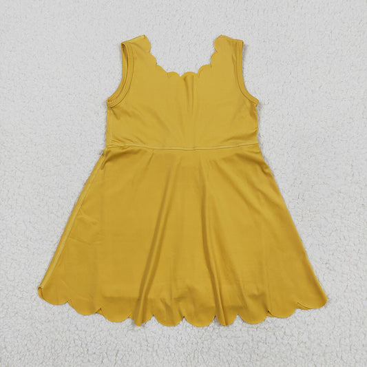 Baby Girls Mustard Sleeveless Yoga Knee Length Dresses