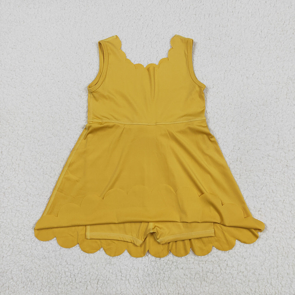 Baby Girls Mustard Sleeveless Yoga Knee Length Dresses