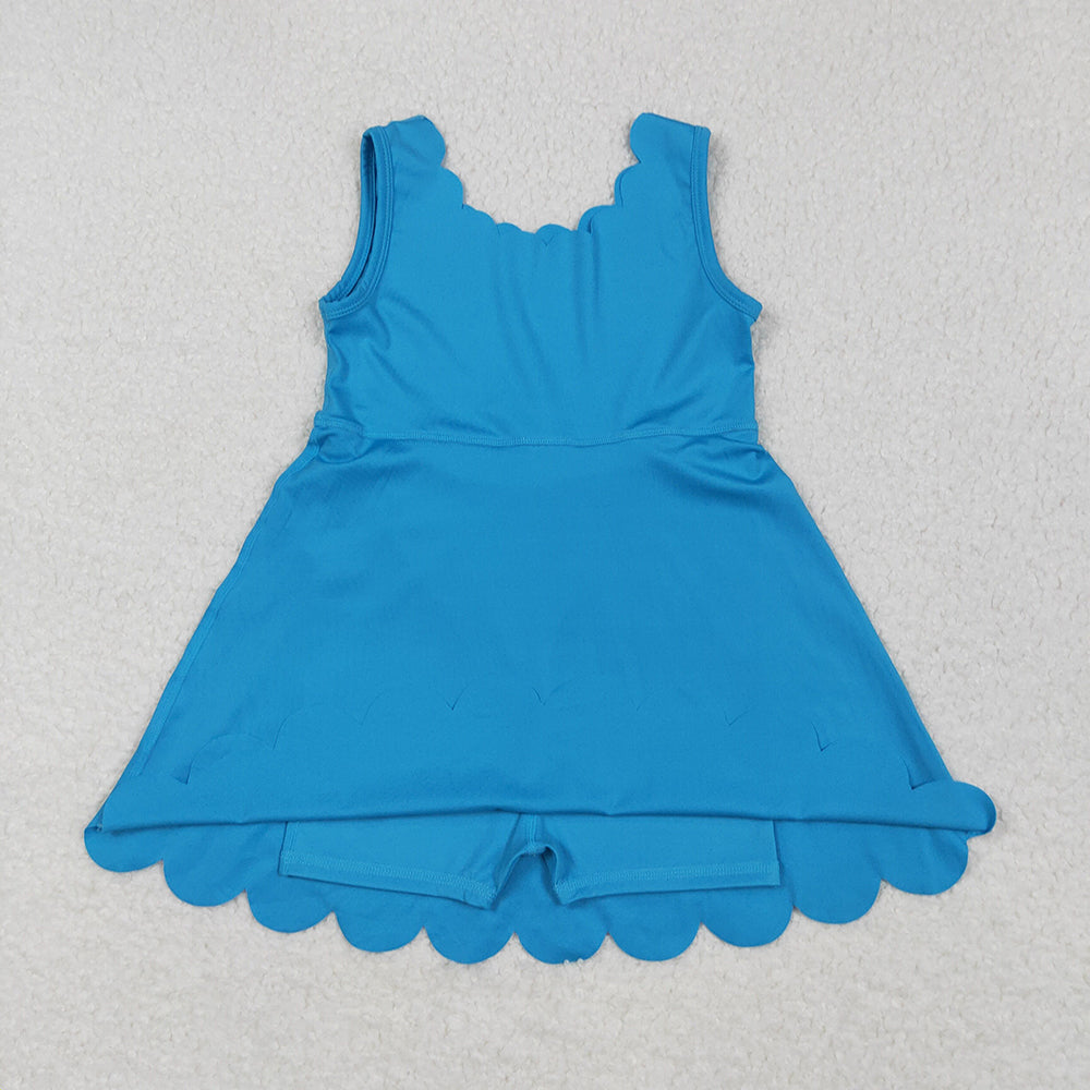Baby Girls Hot Blue Sleeveless Yoga Knee Length Dresses