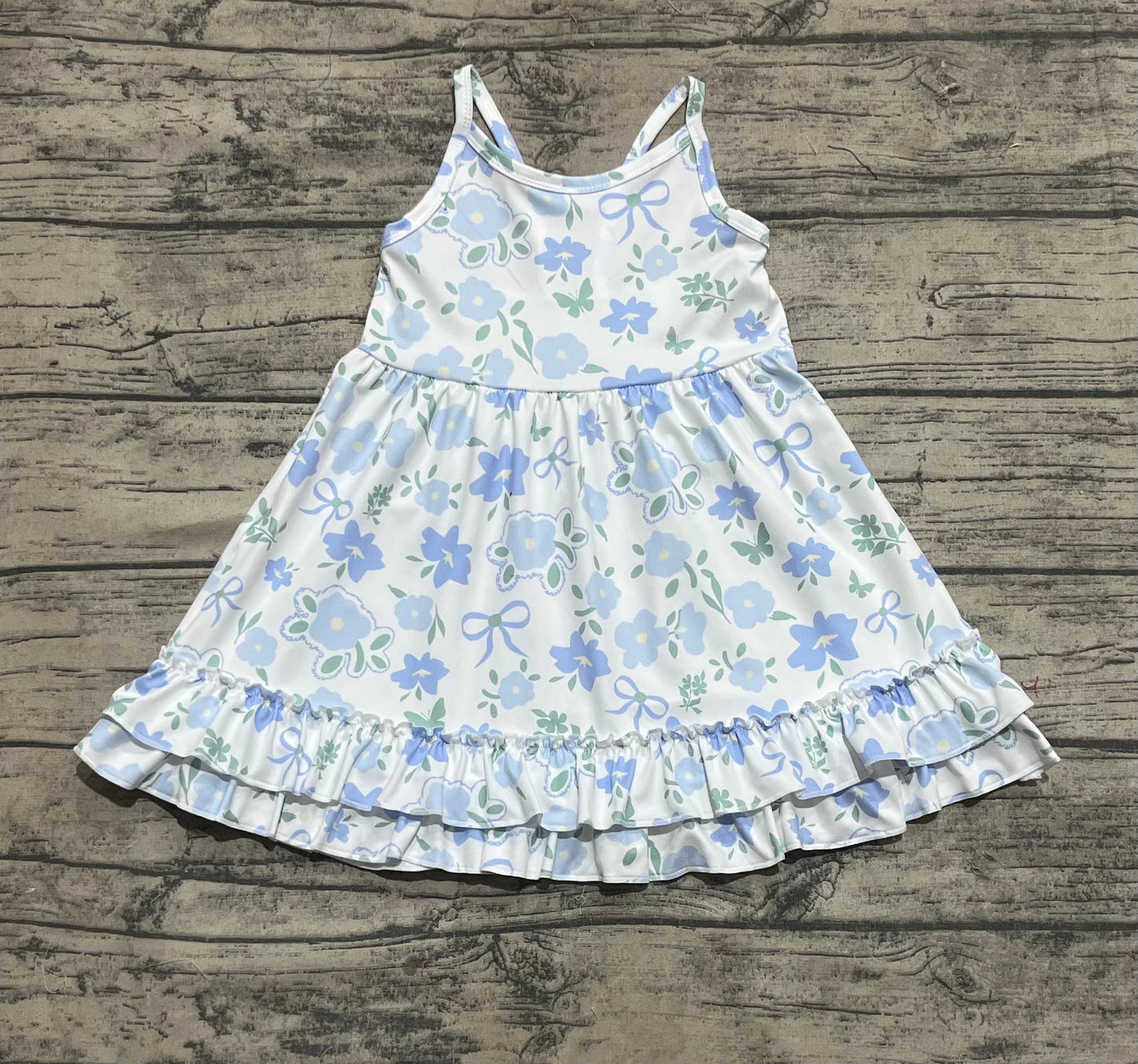 Baby Girls Blue Strap Floral Knee Length Dresses