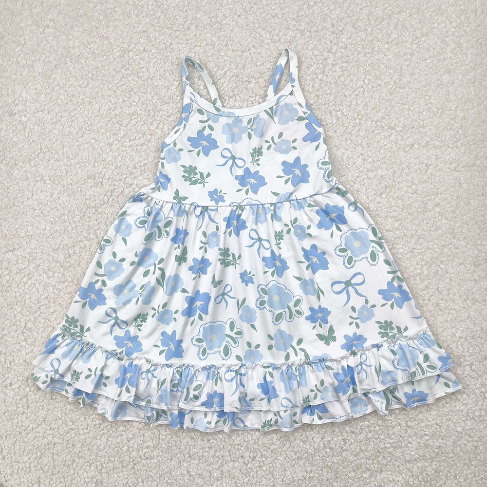 Baby Girls Blue Strap Floral Knee Length Dresses