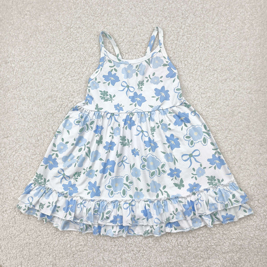 Baby Girls Blue Strap Floral Knee Length Dresses