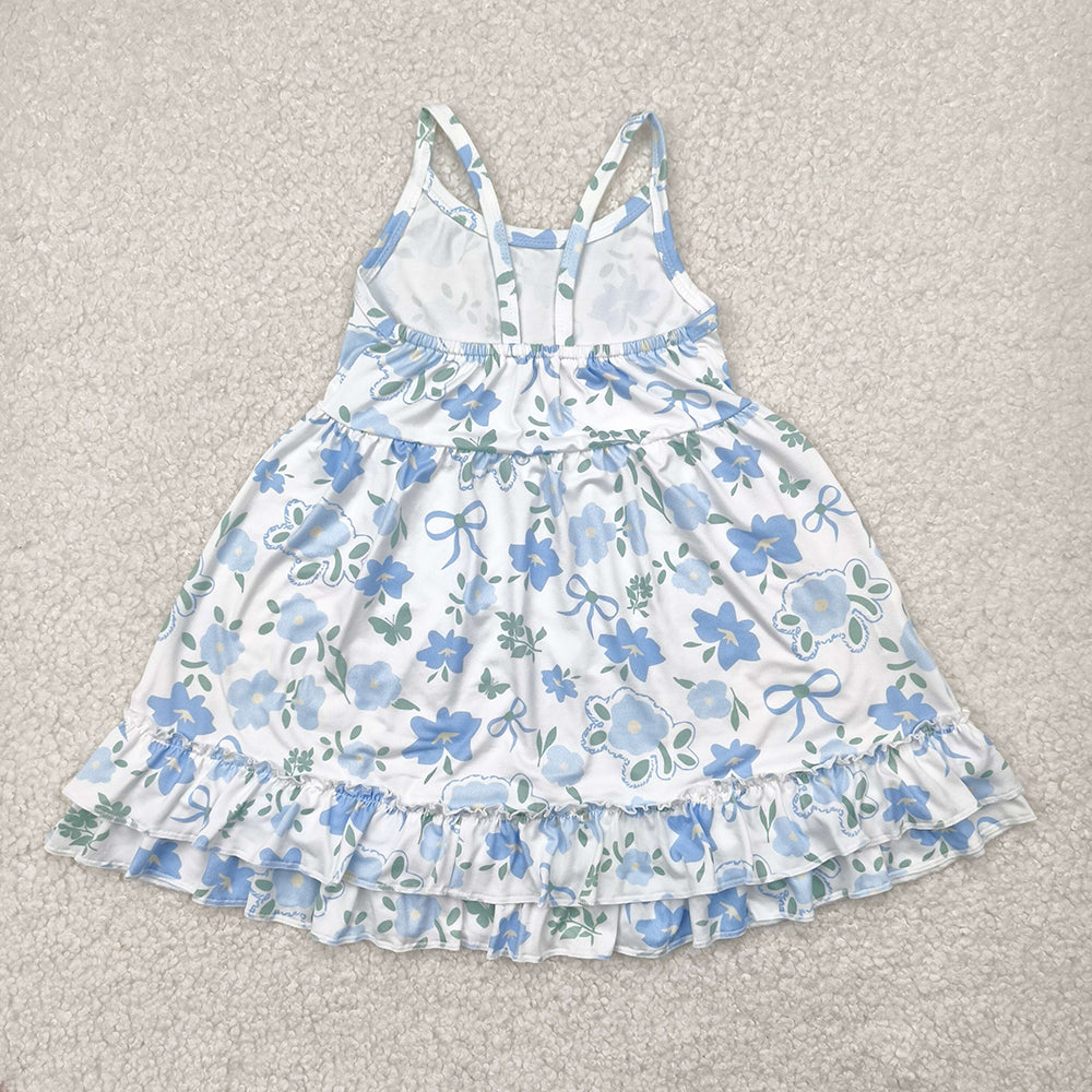 Baby Girls Blue Strap Floral Knee Length Dresses