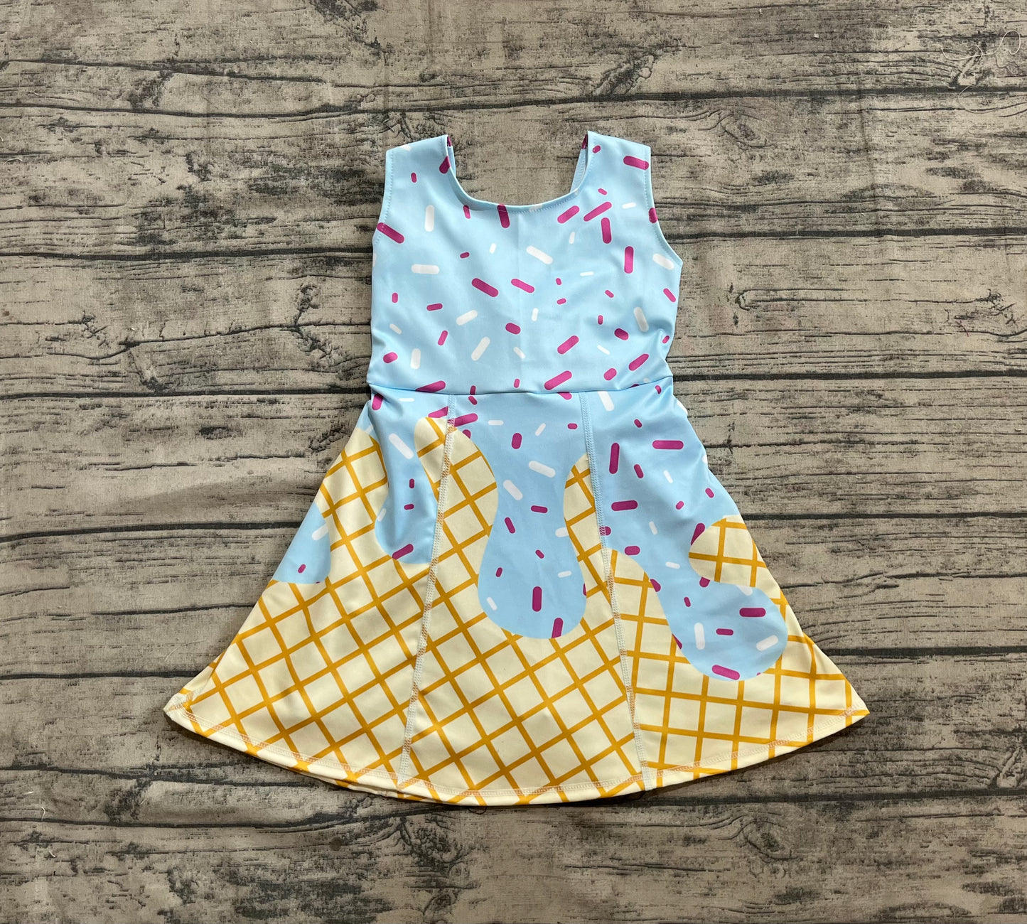 Baby Girls Blue Ice-cream Drip Yoga Skort Knee Length Dresses
