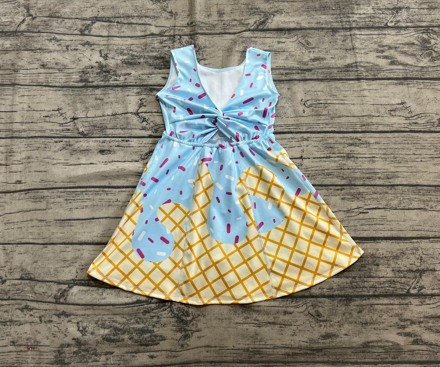 Baby Girls Blue Ice-cream Drip Yoga Skort Knee Length Dresses