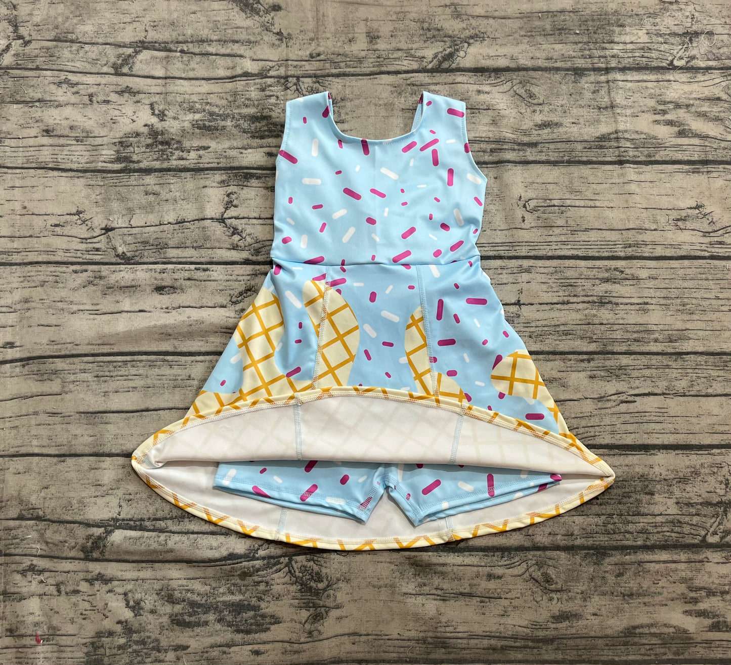 Baby Girls Blue Ice-cream Drip Yoga Skort Knee Length Dresses