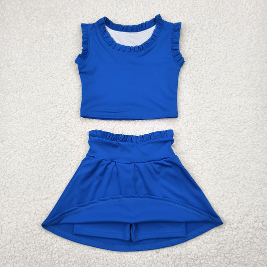 Baby Girls Hot Blue Sleeveless Top Skorts Yoga Sets