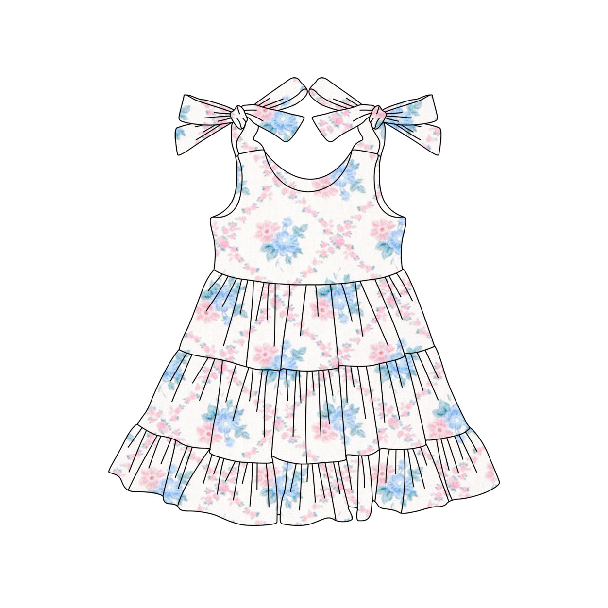 Preorder moq 5 Baby Girls Straps Floral Plaid Ruffle Knee Length Dresses