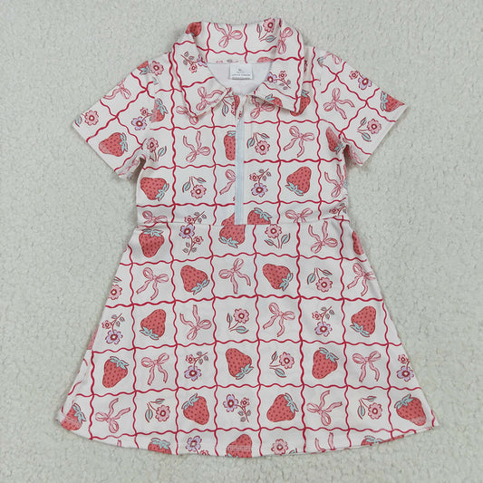Baby Girls Short Sleeves Bows Strawberry Zipper Yoga Knee Length Dresses