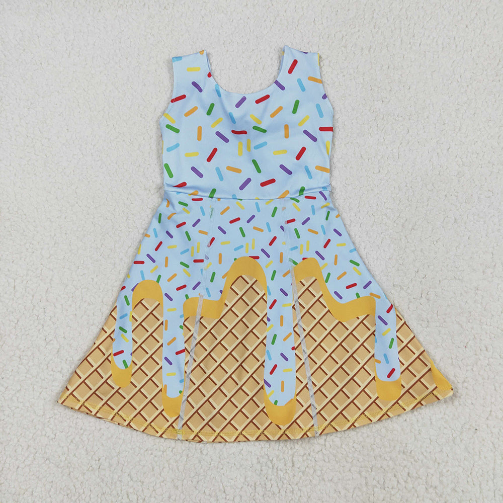 Baby Girls Blue Ice-cream Drip Yoga Skort Knee Length Dresses