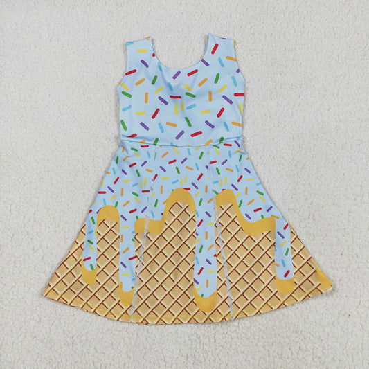 Baby Girls Blue Ice-cream Drip Yoga Skort Knee Length Dresses