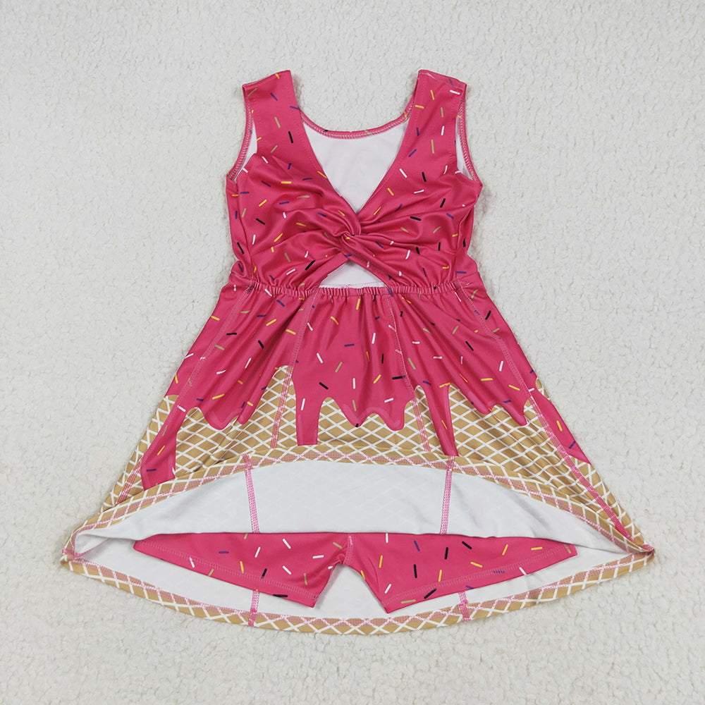 Baby Girls Pink Ice-cream Drip Yoga Skort Knee Length Dresses