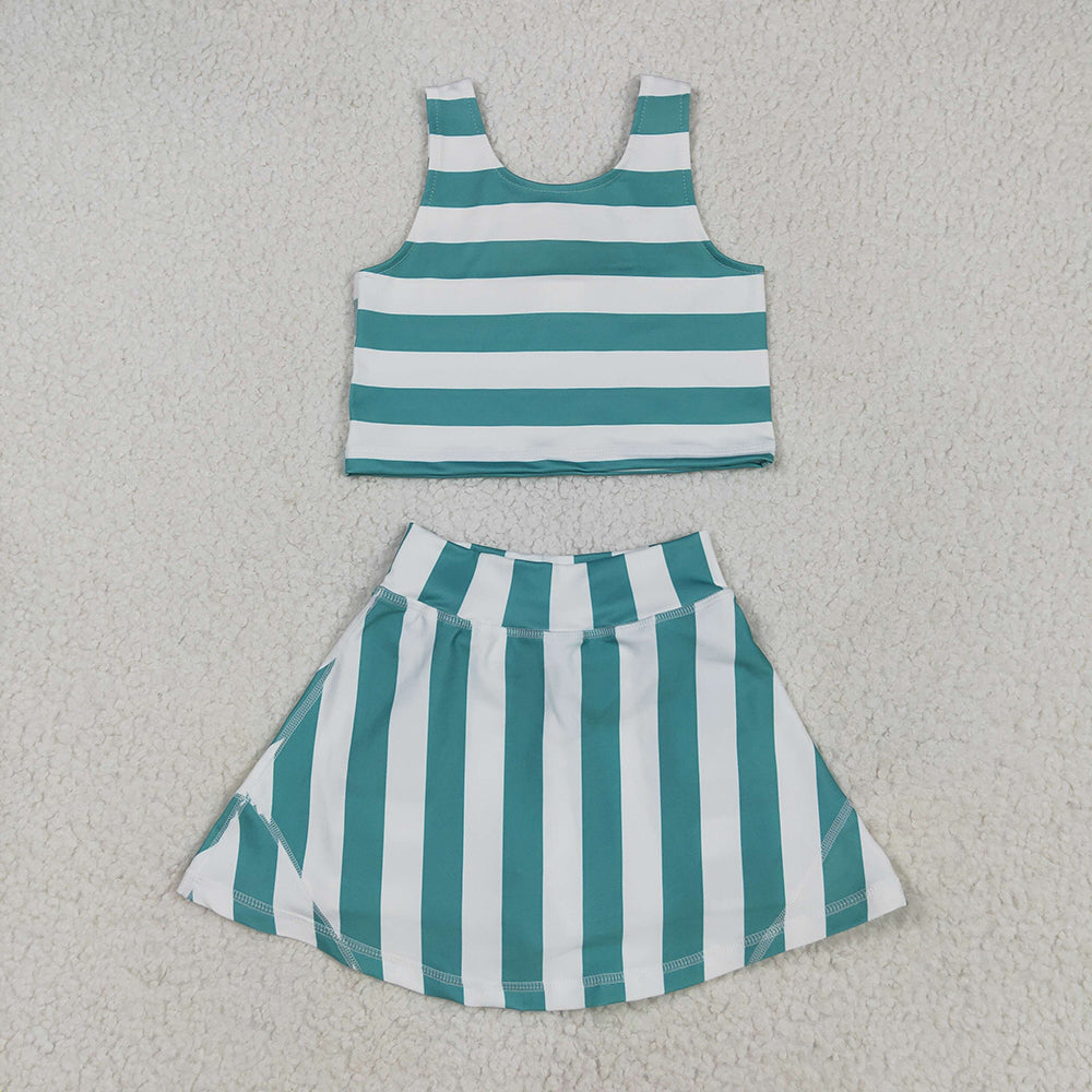 Baby Girls Sleeveless Green Stripe Top Skort Yoga Sets