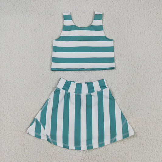 Baby Girls Sleeveless Green Stripe Top Skort Yoga Sets