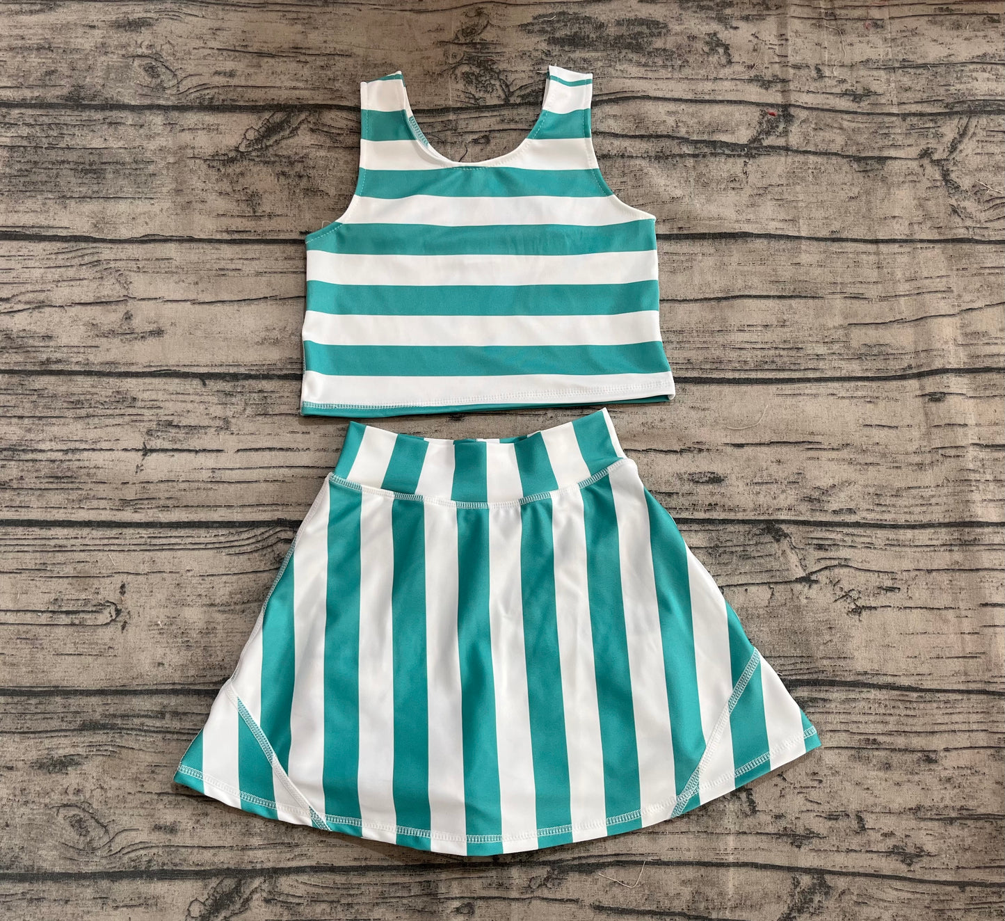 Baby Girls Sleeveless Green Stripe Top Skort Yoga Sets