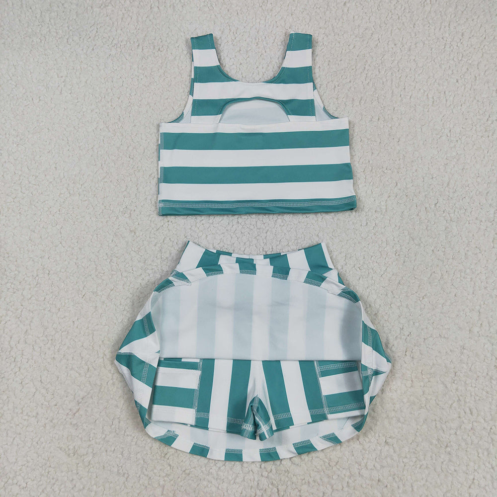 Baby Girls Sleeveless Green Stripe Top Skort Yoga Sets