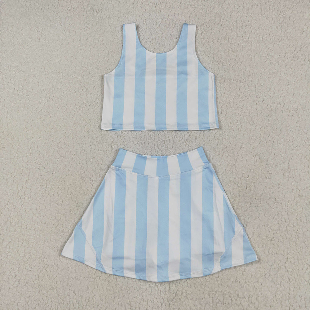 Baby Girls Blue Stripes Athletic Active Wear Top Shorts Skirts Outfits