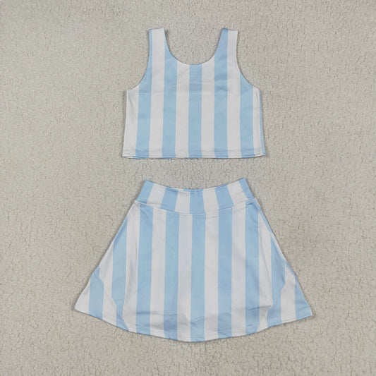Baby Girls Blue Stripes Athletic Active Wear Top Shorts Skirts Outfits