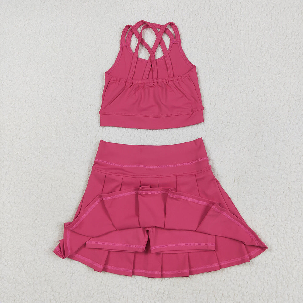 2 Colors Baby Girls Pink Strap Vest Top Pleated Skort Yoga Sets