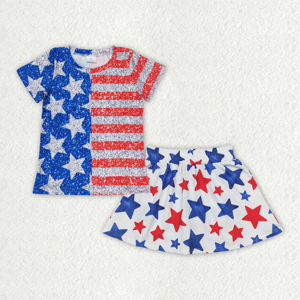 Baby Girls 4th of July Stars Shirt Skorts Clothes Sets
