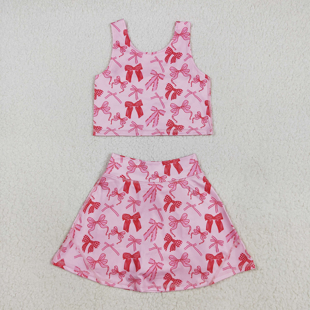 Baby Girls Sleeveless Pink Bows Top Skorts Yoga Sets