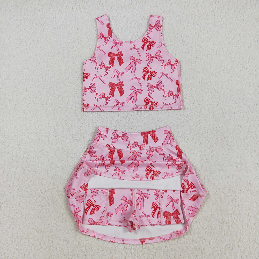 Baby Girls Sleeveless Pink Bows Top Skorts Yoga Sets