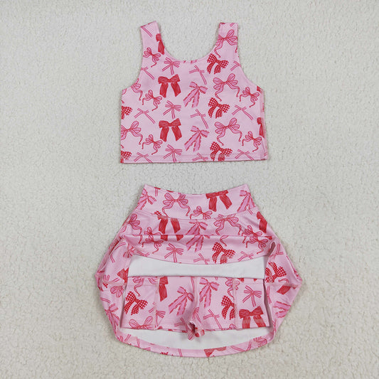 Baby Girls Sleeveless Pink Bows Top Skorts Yoga Sets