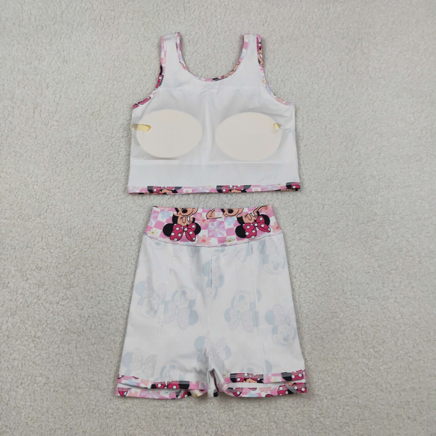 Baby Girls Sleeveless Pink Plaid Cartoon Mouse Top Skort Yoga Set