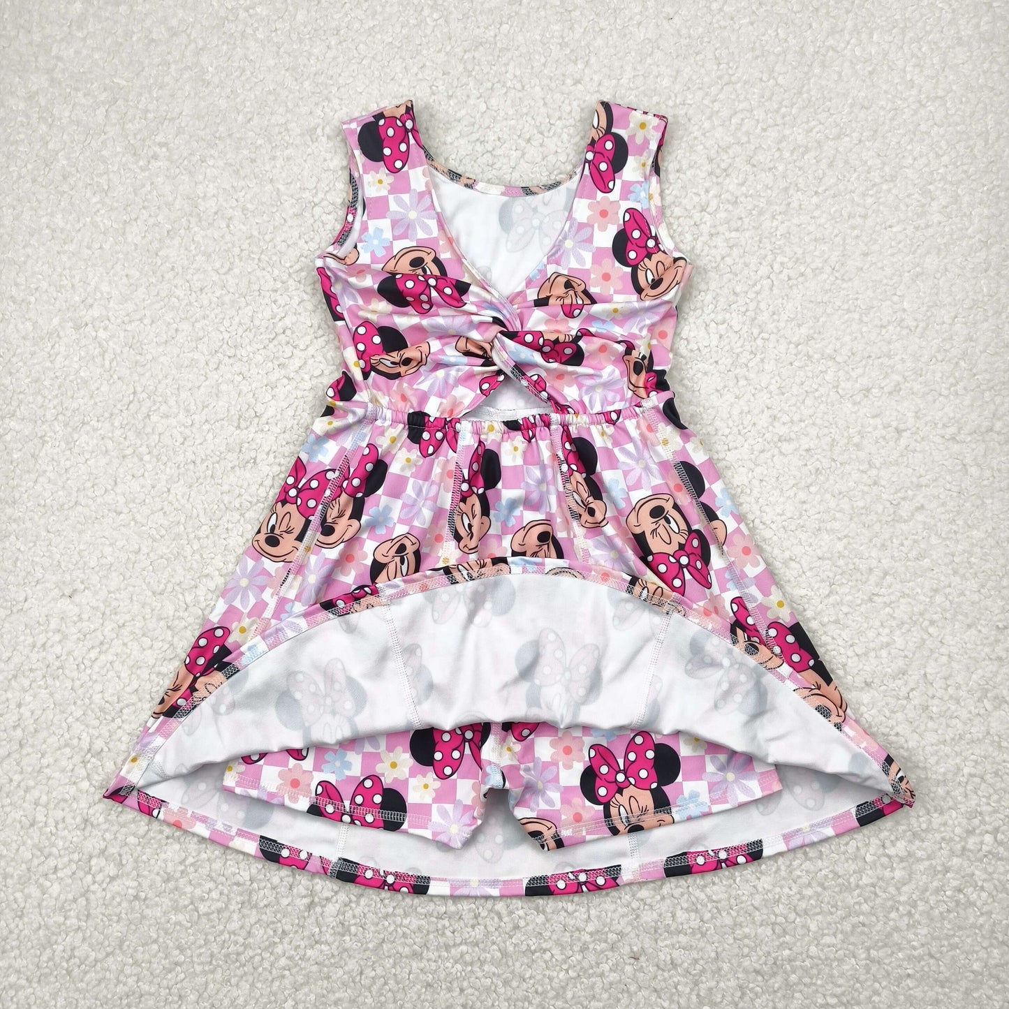 Sibling Baby Girls Sleeveless Flower Bows Yoga Active Shorts Knee Length Dresses