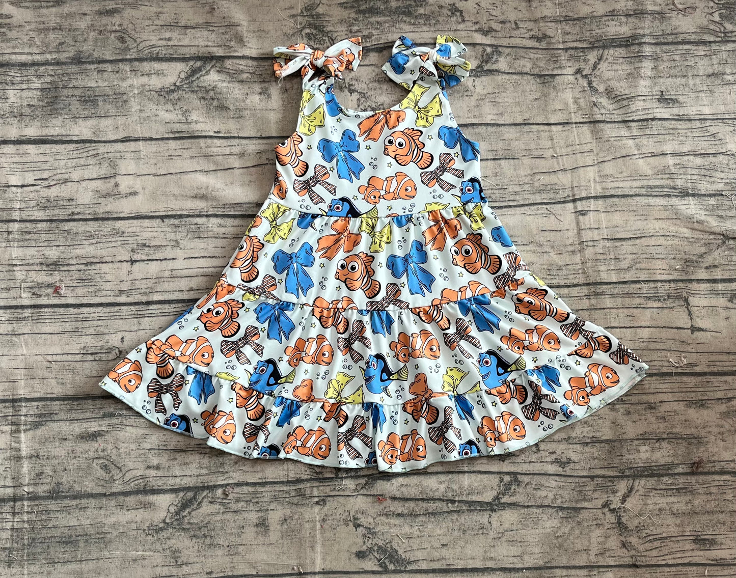 Baby Girls Strap Colorful Cartoon Fishes Bows Knee Length Dresses