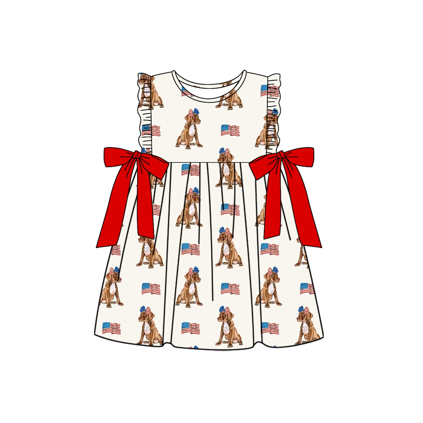 Baby Girls Sleeveless Dogs Flags 4th Of July Knee Length Dresses Preorder