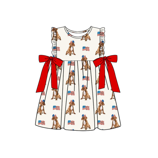 Baby Girls Sleeveless Dogs Flags 4th Of July Knee Length Dresses Preorder