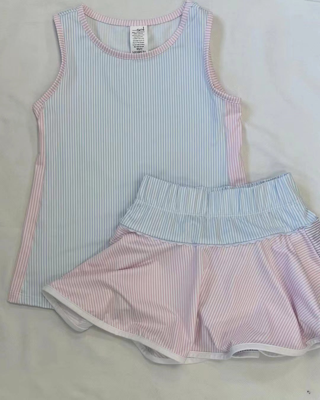 Baby Girls Sleeveless Blue Stripe Top Skort Yoga Set Preorder