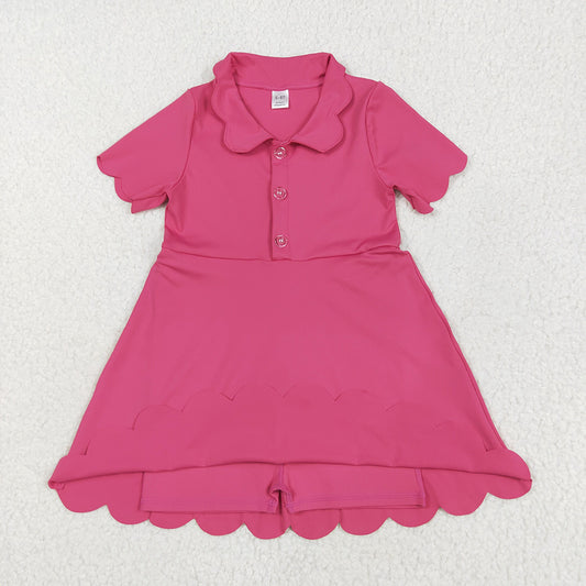 Baby Girls Pink Short Sleeves Button Yoga Knee Length Dresses