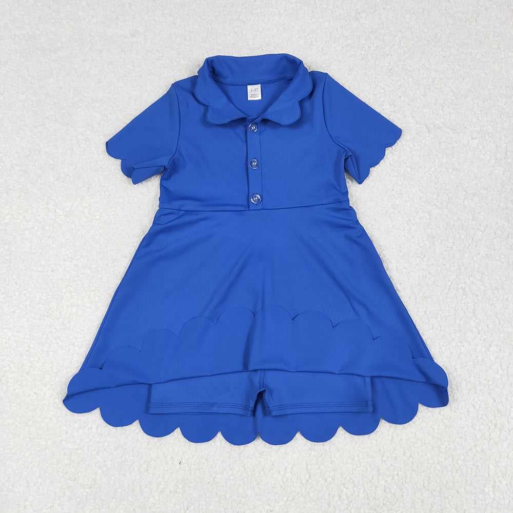 Baby Girls Blue Short Sleeves Button Yoga Knee Length Dresses