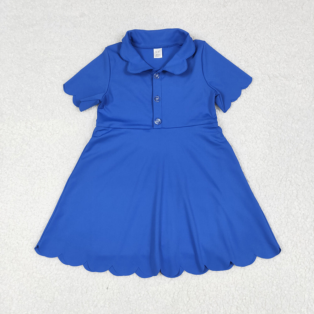 Baby Girls Blue Short Sleeves Button Yoga Knee Length Dresses