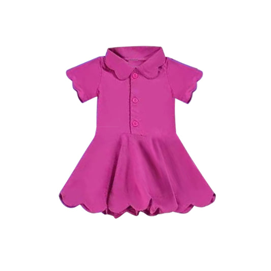 Baby Girls Hot Pink Short Sleeves Button Yoga Knee Length Dresses Preorder