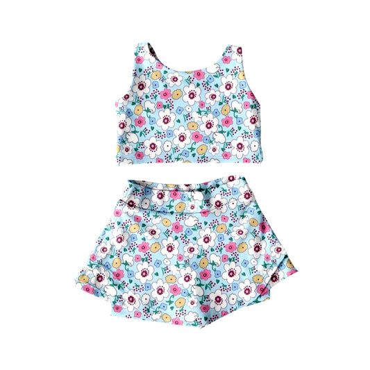 Baby Girls Sleeveless Colorful Flowers Top Skort Yoga Set Preorder