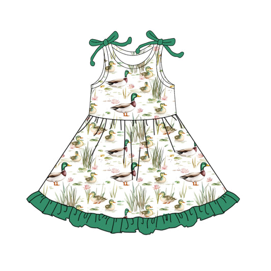 Baby Girls Green Bows Sleeveless Ducks Knee Length Dresses Preorder