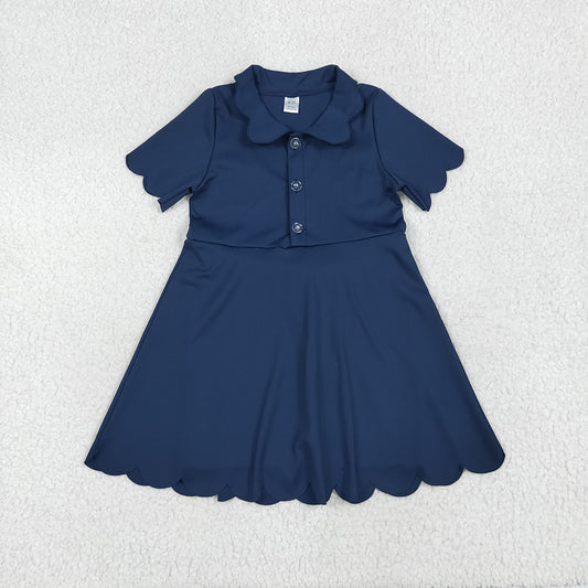 Baby Girls Navy Short Sleeves Button Yoga Knee Length Dresses