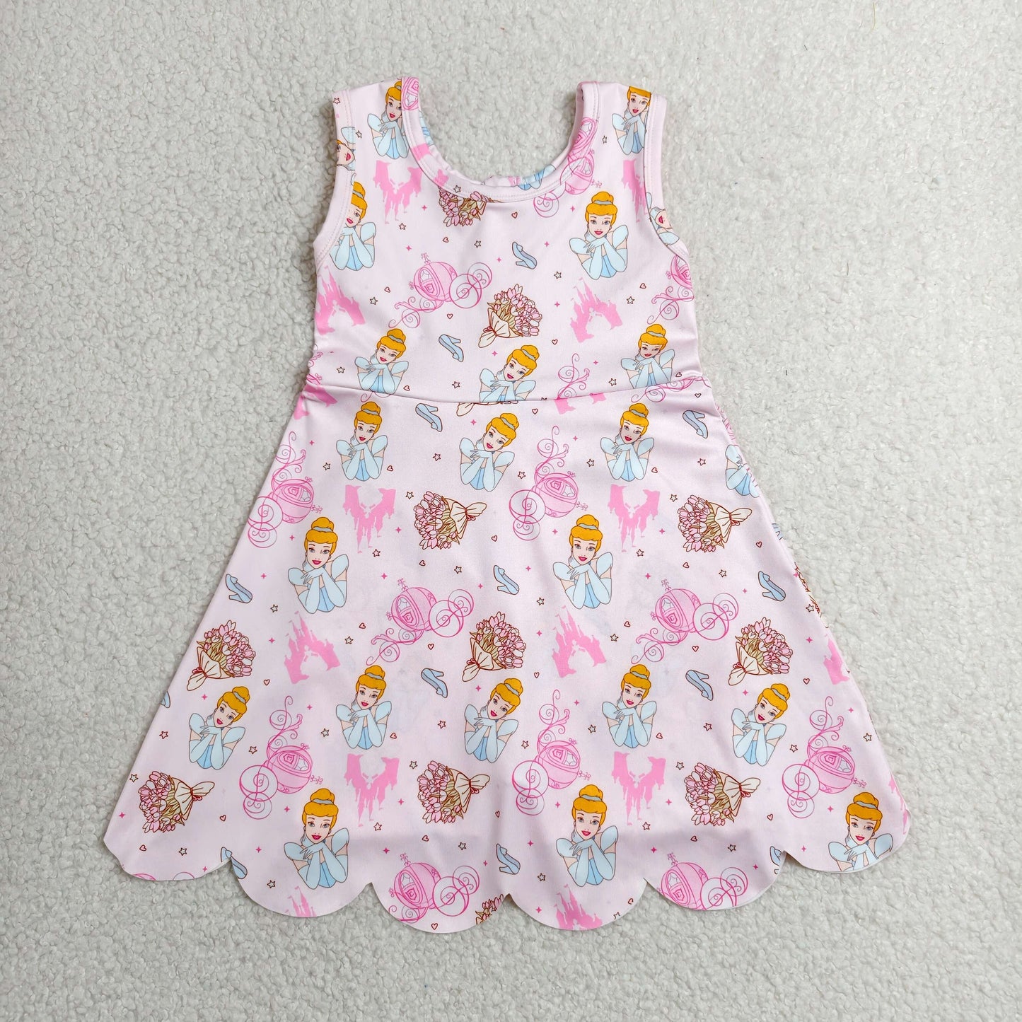Baby Girls Pink Princess Pumpkins Yoga Active Short Scallop Knee Length Dresses